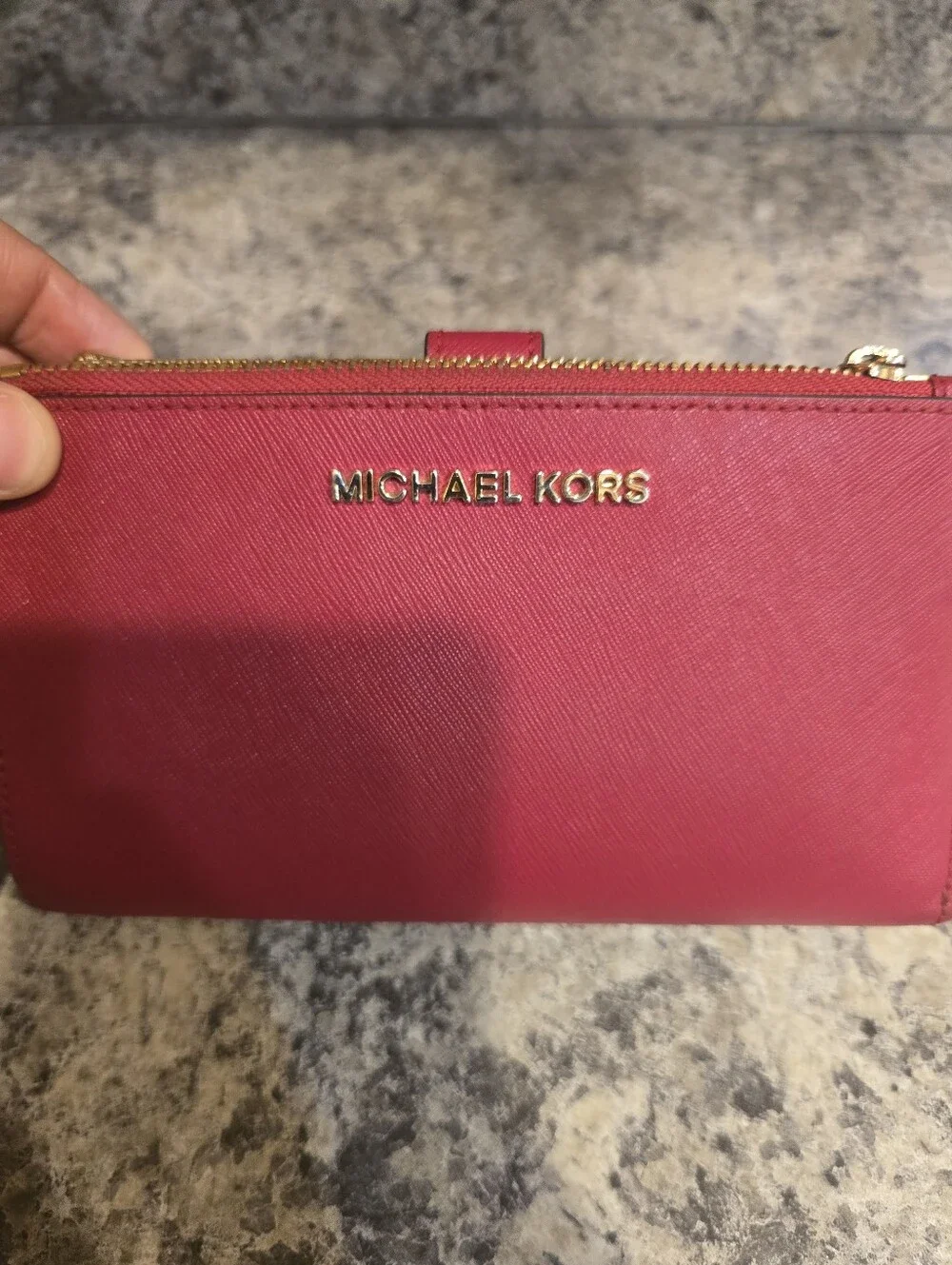 Michael Kors Jet Set Travel Double Zip Wristlet/Wallet Red Coated Canvas - Picture 2 of 7